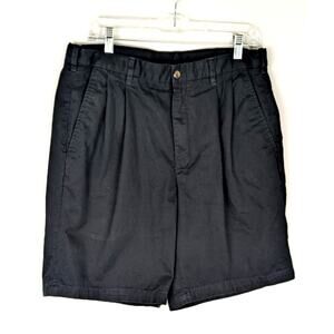 Black men's shorts waist 33"Inseam 8.5"Brushed black cotton tucks pleats EUC